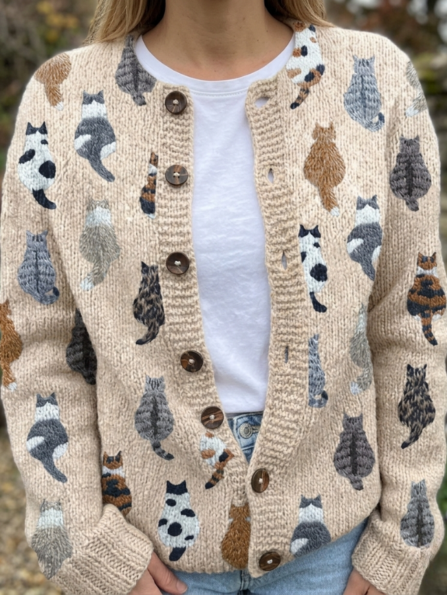 Delyth | Cardigan with Cat Print