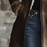 VINTAGE COAT WITH CONTRAST LAMBSKIN COLLAR