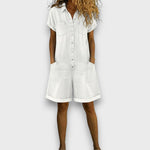 Georgina - Vintage Cotton Denim-Look Short Jumpsuit