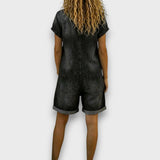 Georgina - Vintage Cotton Denim-Look Short Jumpsuit
