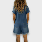 Georgina - Vintage Cotton Denim-Look Short Jumpsuit