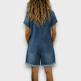 Georgina - Vintage Cotton Denim-Look Short Jumpsuit