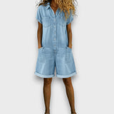 Georgina - Vintage Cotton Denim-Look Short Jumpsuit