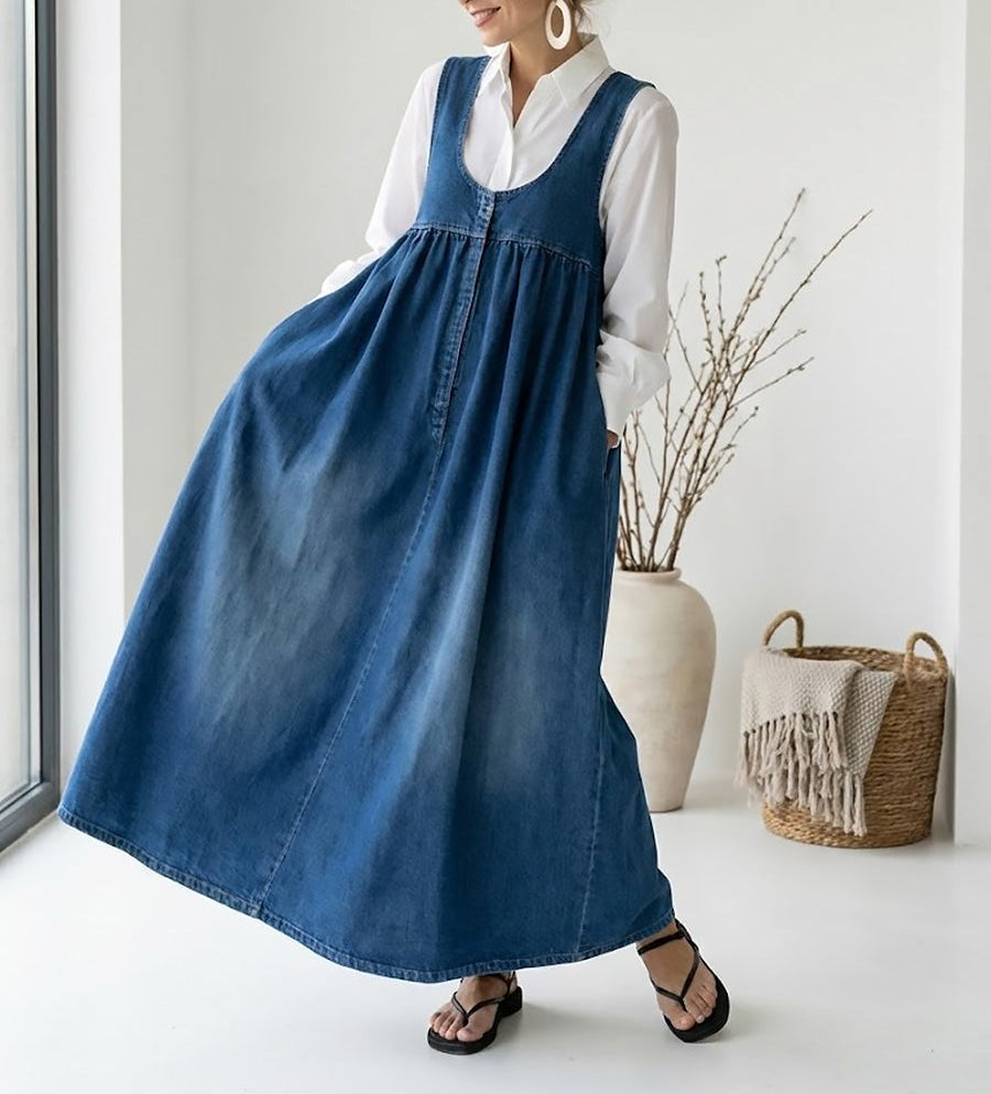 Erin - Vintage Denim Maxi Dress