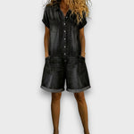 Georgina - Vintage Cotton Denim-Look Short Jumpsuit