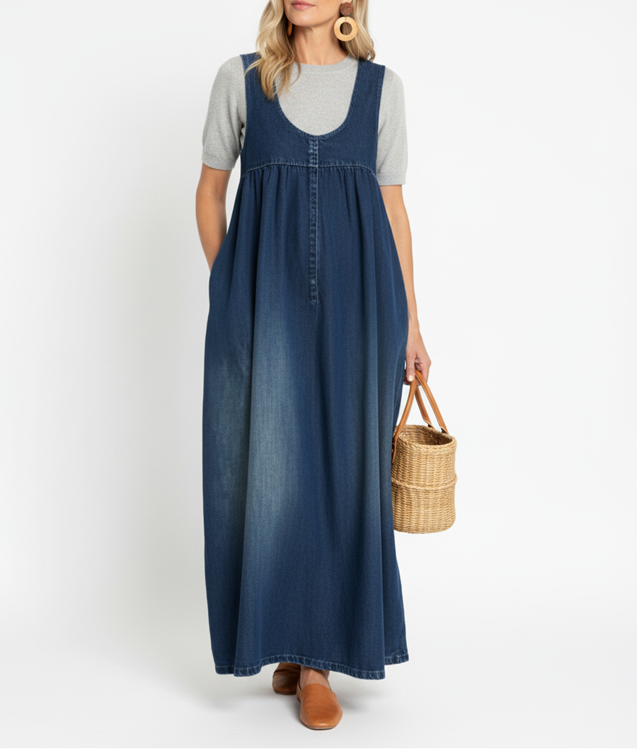 Erin - Vintage Denim Maxi Dress