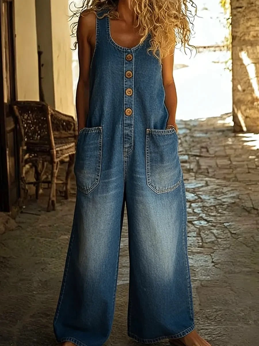 Zoe - Vintage-Wash Denim Jumpsuit