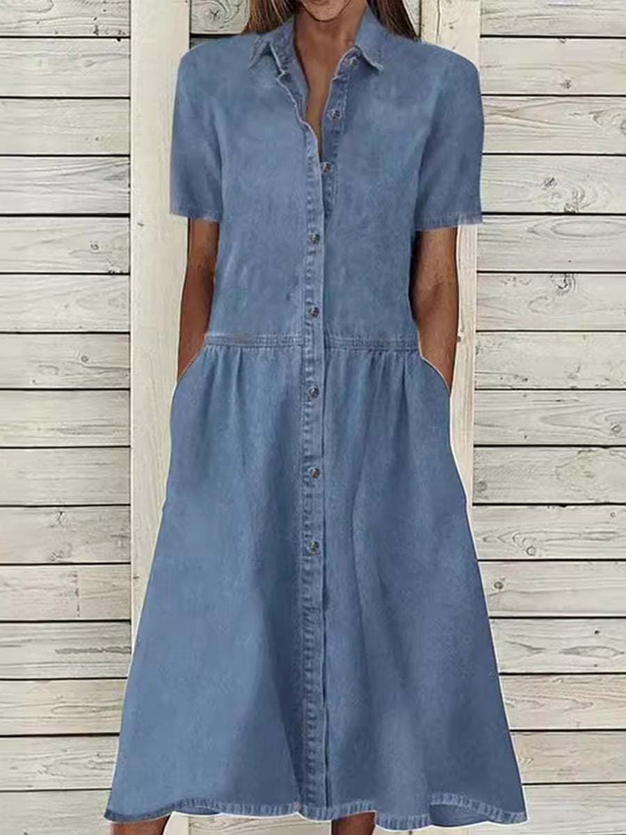 Bethany - Short-Sleeve Denim Dress