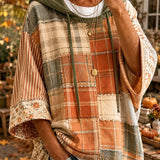 Tamsin™ - Sage Plaid Patchwork Hoodie
